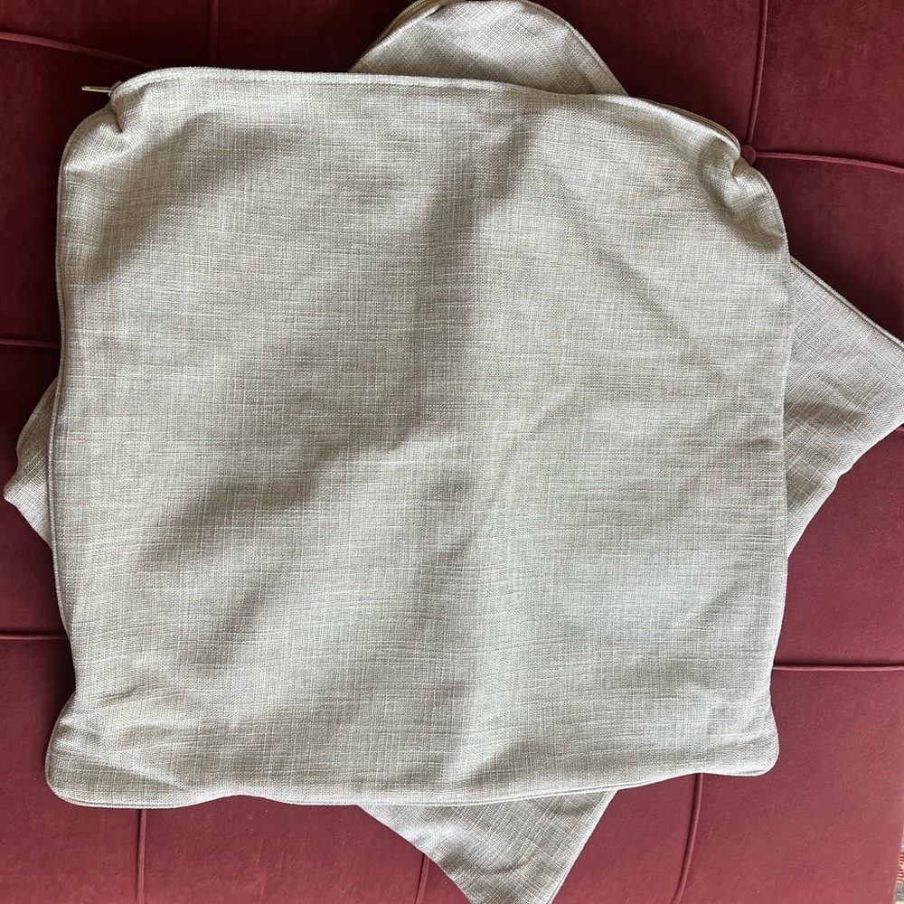 Neutral 18x18 Linen Look Pillow Covers (Set of 2) + Matching Couch Scarf